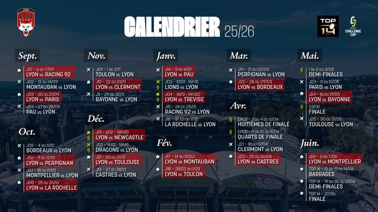Calendrier 2025/26 LOU RUGBY